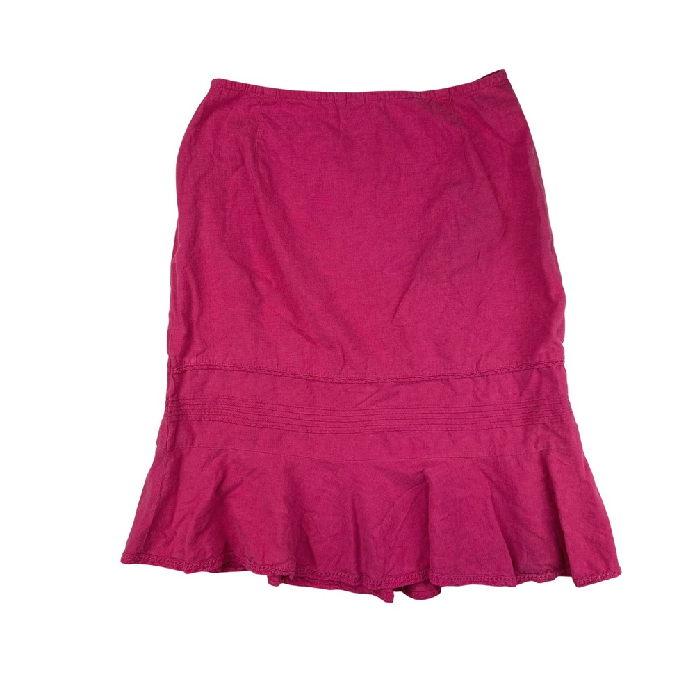 Pink Linen Blend Ruffle Midi Skirt 10 Summer Chic Bohemian Y2K Feminine Fairy